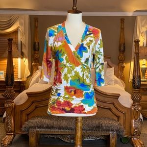 CAbi Floral Faux Wrap Top Size Medium